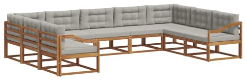 vidaXL Outdoor-Sofagarnitur mit Kissen 9 pcs Natürlich und Hellgrau, Outdoor modernes Sofa Set, robuste Patiosammlung, vielseitige Gartenmöbel, Sectional Lounger für Entspannung im Hinterhof