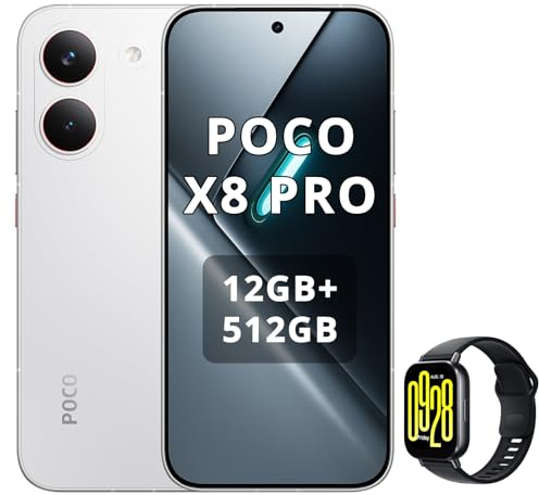 XIAOMI Poco X8 Pro Smartphone 12GB+512GB, Dimensity 8500-Ultra Prozessor, 6500mAh Akku, Ultra-helles AMOLED Display, 50MP Sony IMX882 Hauptkamera mit OIS, Weiß, Inklusive Smartwatch