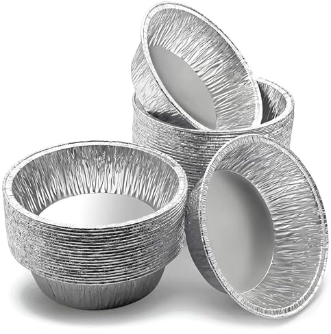 100 Pcs Aluminium Foil Trays, Muffin Cases, 7 x 2cm Baking Cups for Mini Egg Tarts, Pastry Dishes, Cake Tins, Pie Trays, Disposable Food Grade for Baking, Cooking, Party Serving (Silver, 200 Pcs)