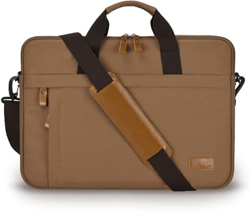 ESTARER Laptoptasche 17.3 Zoll Groß Canvas Aktentasche Herren für Arbeit, College, Reisen, Büro, Braun