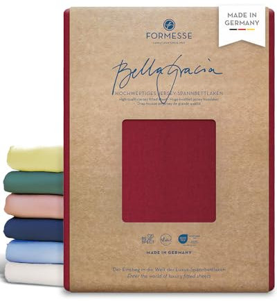 Formesse – Bella Gracia Jersey Spannbettlaken 200x220-200x240cm - bis 25cm Höhe - 97% Baumwoll-Kompaktgarn/Spannbetttuch aus Deutschland/Baumwoll Bettlaken mit Elastan - Farbe Carminrot