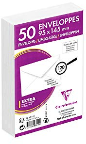 Clairefontaine 4311C - Packung mit 50 Umschlägen Visitenkarten Format weiß 95x145mm, Naßklebend, 120g, 1 Pack