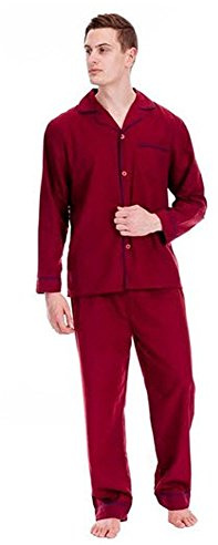 Mens Plain Long Sleeve Shirt & Trouser Bottoms Nightwear Pyjama Set (M Chest: 43-46inch ; Waist 27-30inch) (Red)