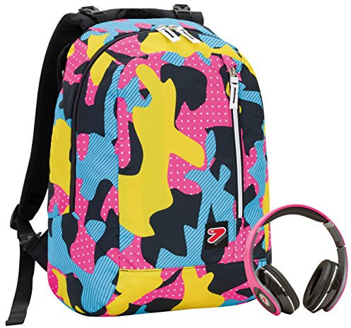 Zaino Reversibile The Double, Camouflage, Rosa, Con Cuffie Stereo, 27 Lt, 2in1, Scuola & Tempo Libero