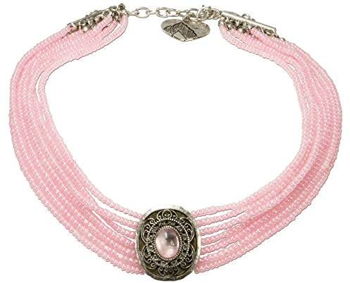 Alpenflüstern Trachten-Perlen-Kropfkette Josepha - Elegante Trachtenkette - nostalgischer Damen-Trachtenschmuck, Filigrane Dirndlkette rosé-rosa DHK185