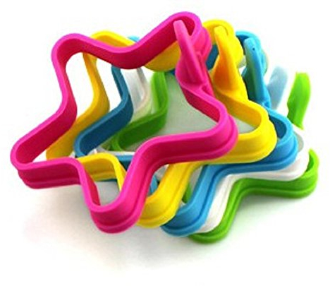 1x Star Shape Silicone Egg Mould with Handle, Non-Stick Air Fryer Pancake Muffin Ring, BPA-Free Omelette Frying Mold for Kids Breakfast Crumpet Cooking Tool, Random Colour