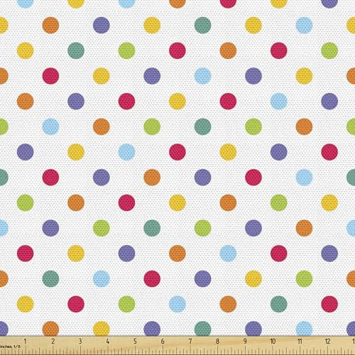 ABAKUHAUS Geometrisch Gewebe als Meterware, Pastell farbige Tupfen, Dicht Gewebter Stoff zum Nähen Polster Wohnaccessoires, 3M (148x300cm), Mehrfarbig Weiß