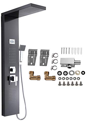 Tour de la douche Salle de bains Système de panneaux de douche Douche de poche Cascade de la salle de bains, corps de douche, jets 3 en 1 avec écran de température à LED thermostatique