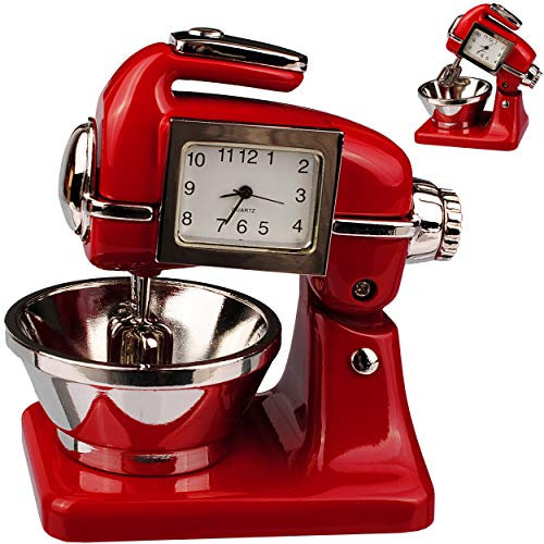 alles-meine.de GmbH kleine - Tischuhr/Miniatur - Uhr - Küchenmaschine - Knetmaschine - aus Metall - 8 cm - batteriebetrieben - Analog - Batterie - rot - Zahlen Stehuhr/Standu..