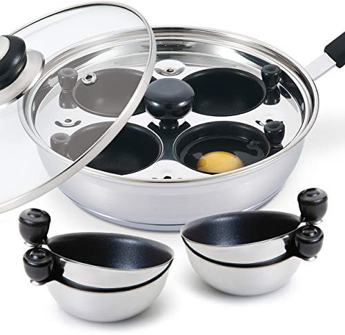 Eggssentials Egg Poaching Pan, Nonstick Poached Egg Maker, Stainless Steel - Food Grade Safe, PFOA Free, Includes Spatula