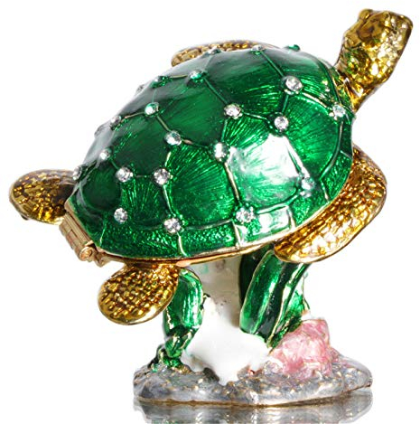 Waltz&F Schmuckkästchen mit Schildkrötenmotiv, handbemalt, aus Metall, mit Scharnier, Tischdekoration