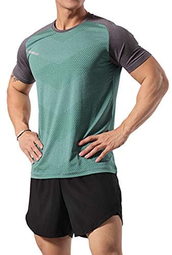 Herren Sportlich Trainieren T-Shirt Atmungsaktive Bequeme Muskellaufhemden Ausbildung Schnelltrocknend Fitnessstudio Aktive Kleidung Grün L