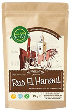 Eat Well Ras El Hanout - 250 g | Marokkanische Gewürzmischung | Aromatisches Gewürz zum Kochen | El Hanout Gewürz | 100% natürliche Zutaten | Natürliche Gewürze im Wiederverschließbarem Aromabeutel