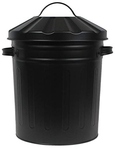Muddy Hands 15 Litre Small Metal Bin with Lid Recycling Rubbish Waste Paper Dustbin (Black)