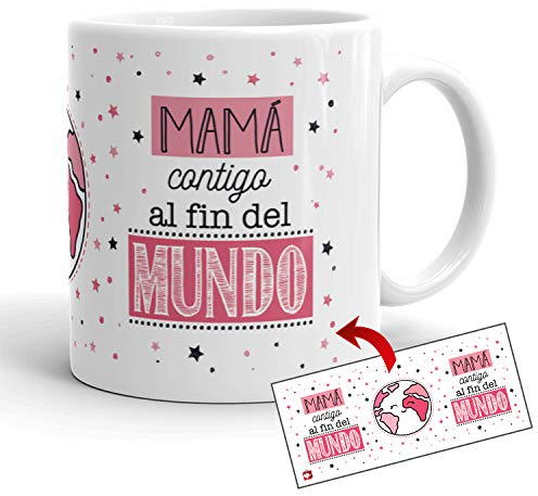 Kembilove Taza la Mejor Madre del Mundo – Taza con Mensaje Mamá contigo al Fin del Mundo – Regalo Hermana Original – Regalos Originales para cuñados – Tazas Originales para Familiares