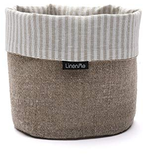 LinenMe Korb Aufbewahrung Jazz - Aufbewahrungskorb Küche, Bad, Kinderzimmer - Storage Basket 53% Leinen 47% Baumwolle - Beige/Natural - LARGE (25 x 20 cm)