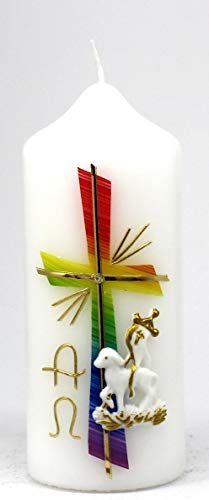 Osterkerze Weiß, mit Ostermotiv 15 x 6 cm - Tischkerze (3976)
