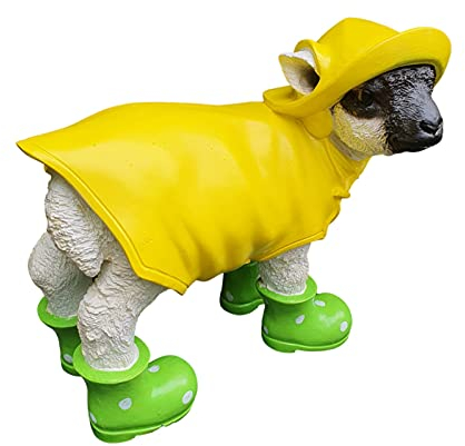 Aspinaworld Gartenfigur, Schaf Figur mit Mantel und grünen Gummistiefel 47 cm, Figur für den Garten, wetterfeste Deko