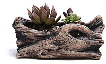 DIYOMR Pflanztopf aus Zement-Treibholz, Nachahmung von Stumpf, Baumstamm, Beton, Blume, Sukkulenten, Topf/Behälter (19,6 cm L x 9,9 cm B x 8,4 cm H, bräunlich-rot)