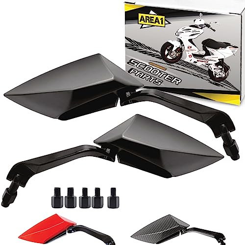 Area1 Universal Motorroller Rückspiegel Paar e-geprüft M8/M10 Rechts+Linksgewinde für z.B. Race GT50 TPH Runner NRG Speedfight Jetforce Aerox BWs SR50 (schwarz)