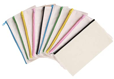 Loopunk 10PCS Blanko Stoffbeutel,Blanko StoffFedermäppchen,Federmäppchen aus Leinen mit Reißverschluss,kulturtasche,Schminktasche,Dokumententasche21 x 12 cm(Farbiger Reißverschluss)