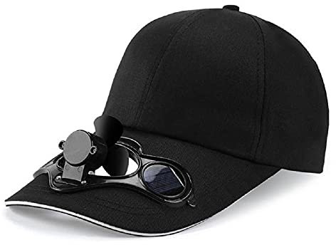 Solar Panel Powered Adjustable Cooling Fan Hat Cap Women Men Summer Camping Visor Baseball UK (Black Hat)