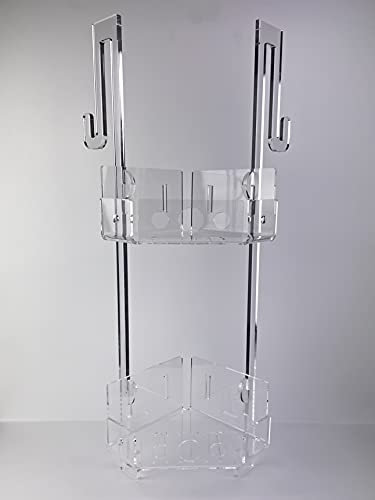 IKONA, Porta Shampoo Angolare per Vetro Doccia in Plexiglass sp. 8 mm, Con Ganci per Asciugamani ed Accapatoi, Ad Incastro, No Viti a Vista, H65 x L18 x P18 cm, Capienza 7kg, Made in Italy, Small
