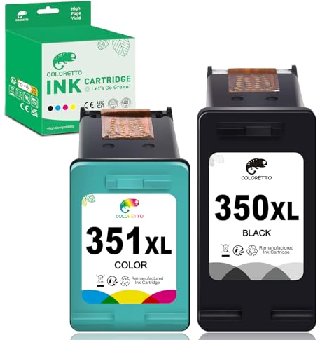 COLORETTO 350 XL 351 XL Druckertintenpatrone für HP 350XL 351XL für Deskjet D4260 Officejet J5780 J6410 Photosmart C5180 C4280 Wiederaufbereiteter Patrone(1 Schwarz,1 Farbe)