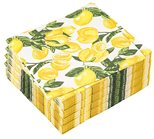 100 Stück Zitronen-Papierservietten, 33x33 cm, Einweg-Servietten, 3-lagig, Cocktail-Papierservietten, Zitronenmotiv, bedruckt, quadratisch, Getränke, Servietten für Partyzubehör, Tischdekoration