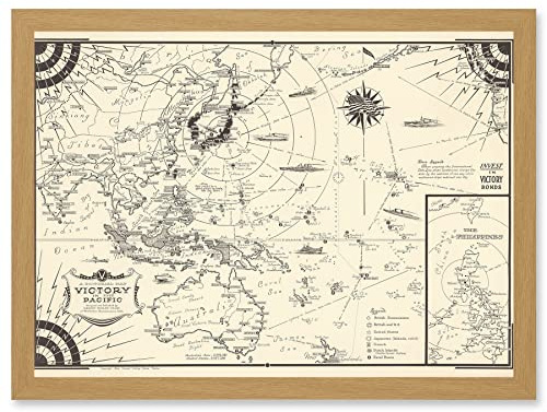 Artery8 Map Ernest Dudley Chase 1944 Pacific Victory Japan World War 2 WWII Artwork Framed Wall Art Print A4