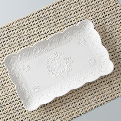 FEIZHU Assiette vintage en porcelaine blanche gaufrée de 25,4 cm pour buffet de service - Assiettes japonaises en céramique - Vaisselle à sushi carrée