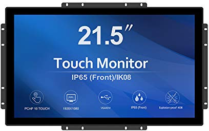 GreenTouch 21,5 Pouces 10 Points tactiles Avant IK08/IP65 Moniteur Tactile à Cadre Ouvert Montage sur Bureau ou Mur Tactile multipoint 1920 x 1080
