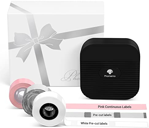 Phomemo Q31 Bluetooth Etikettiergerät, Geschenkset Q31 Etikettendrucker für Ihre Familie und Freunde, Beschriftungsgerät Selbstklebend für Heim & Büro-mit 3 Etikettenrollen (Schwarz)