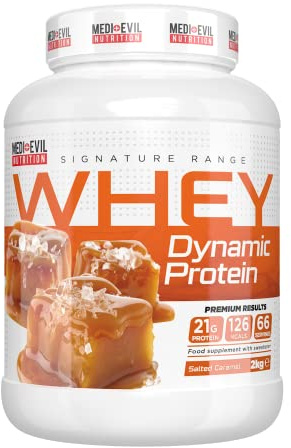 Medi-Evil Nutrition Whey Dynamic Protein, Salted Caramel Flavour, 2kg Whey Protein Powder for Muscle Building, Vegetarian | 66 Servings