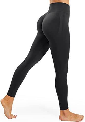JOYSPELS Sport Leggings Damen Scrunch Butt, Sporthose Damen Lang Blickdicht Po Push Up Seamless Leggins Tights Schwarz XS