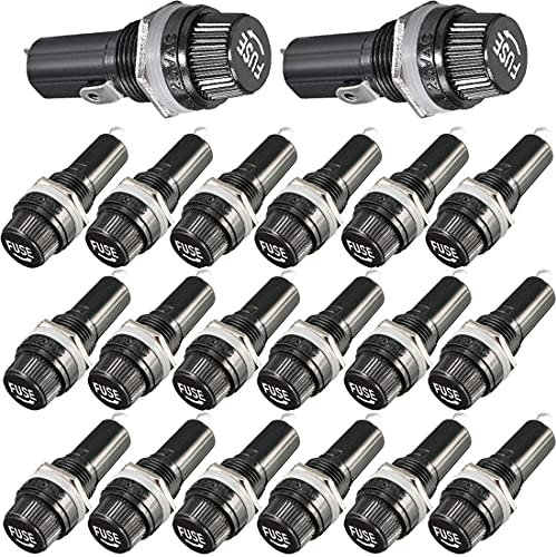 GUUZI AC 125V/15A 250V/10A Porte-Fusible Monté sur Panneau avec Capuchon à Vis Noir avec Porte-Fusible en Verre 6 × 30mm (Jeu de 20)