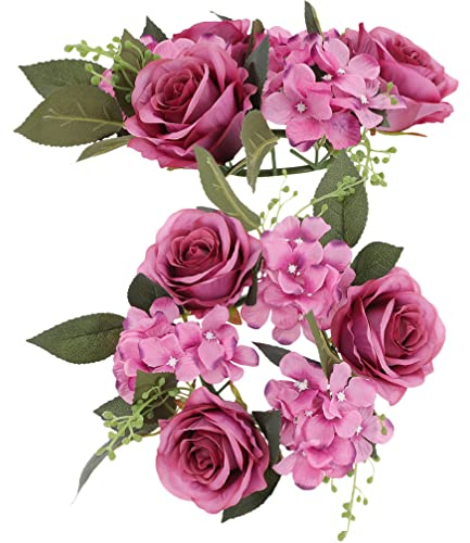 Alipis 2 Stücke Kerzenkranz Künstlicher Blumenkranz Rose Kranz Kerzenringe Dekokranz Frühlingskranz Künstliche Blumen Kerzenhalter für Hochzeit Party Frühling Tischdeko