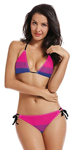 Women's Sexy 2 Piece Bikini Thin Blue Line USA Flag Swimsuit Beach Hot Swimwear Set
