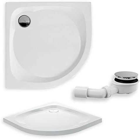 BADLAND Viertelkreis-Duschwanne 100x100 cm N-Stil, Acryl, Weiß mit Ablaufgarnitur Ø 90 mm