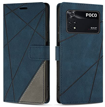 SONWO Hülle für Xiaomi Poco M4 Pro 4G, Premium PU Leder Handyhülle Flip Case Wallet Silikon Schutzhülle Klapphülle für Xiaomi Poco M4 Pro 4G, Blau