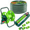 VERTO Schlauchtrommel + Gartenschlauch 50m + Oszillierender Sprinkler + 3 x Schlauchverbinder, Wasserstop, Hahnverbinder - Gartenbewässerung Komplettes Starterset Grün