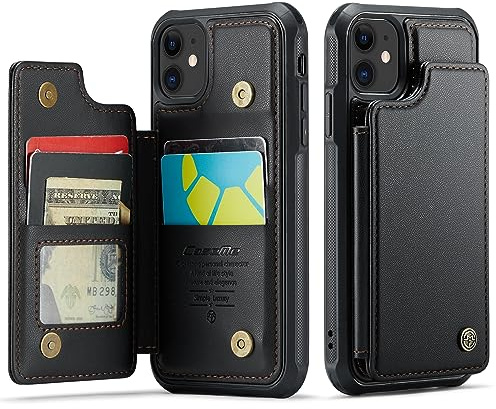UEEBAI Wallet Case for iPhone 12/iPhone 12 Pro 6.1 inch, RFID Blocking Card Slots Flip Case PU Leather Kickstand Folio Case Magnetic Clasp Cover Shockproof Case for Women and Men - Black