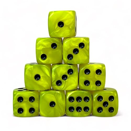 Luck Lab 10 Stück D6 Würfel Pack – Acryl Würfel für RPG MTG DND Würfel Tischspiele und Brettspiele (Neon Pearl mit schwarzen Pips)