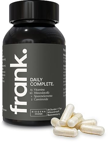 frank. Daily Complete - Premium Nahrungsergänzungsmittel mit Vitamin A-Z - Hochdosierte Kapseln - Ohne Konservierungsstoffe - 60 Kapseln für 1 Monat