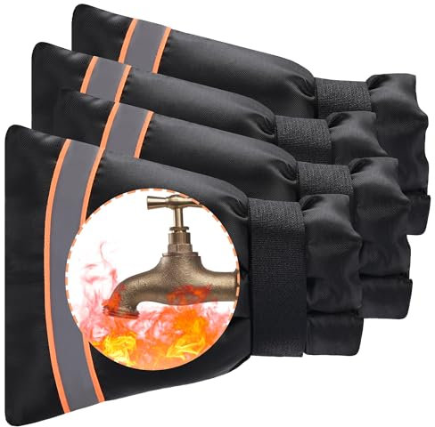 Lot de 4 housses de robinet d'extérieur épaisses pour protection contre le gel hivernal, 15 x 18 cm (l x H), bande réfléchissante orange, chaussettes de robinet d'extérieur réutilisables et