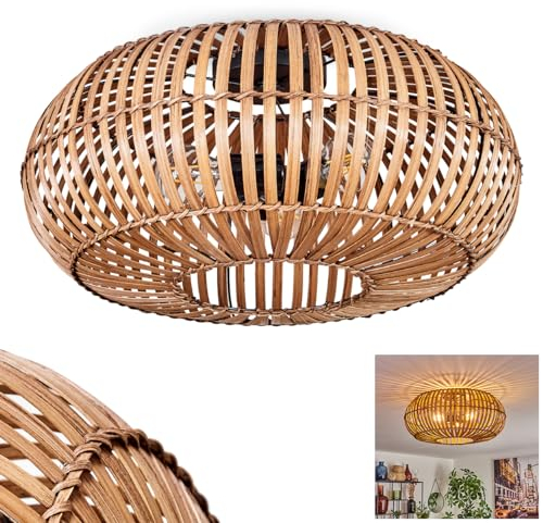 Deckenleuchte Oravi, moderne Deckenlampe aus Metall/Bambus in Schwarz/Natur/Dunkelbraun, Deckenleuchte im Boho-Design m. tollem Lichteffekt an der Decke, Ø 50 cm, 3 flammig, 3 x E27, ohne Leuchtmittel