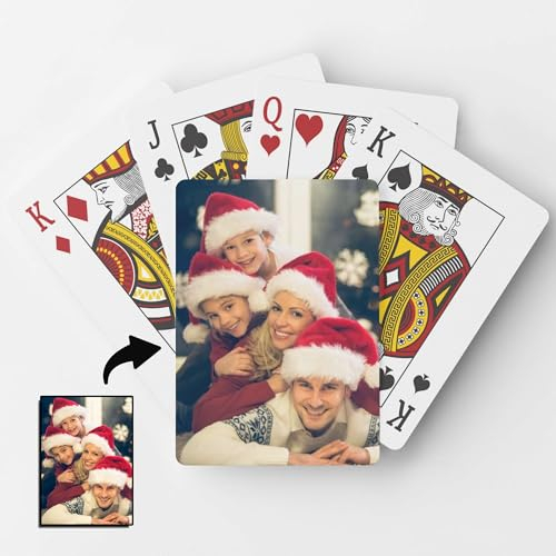 LLLGSH 2 Sets Personalisierte Spielkarten mit Foto - Wasserdicht Spielkarten - mit Erwachsene Familie Freund Kinder Casino Spielkarten mit Stahlbox - 54 Karten