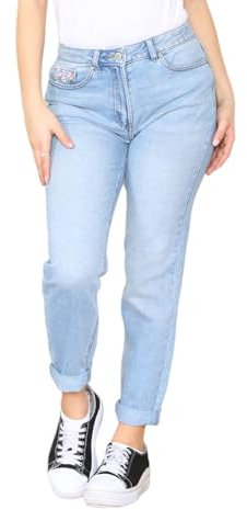 Womens Mom Jeans Tapered Leg Straight Ladies High Stretch Denim Pants Light Blue Waist Size 12