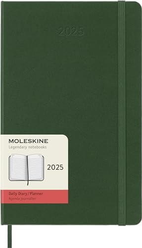 Moleskine Daily Planner, 12 Monate Tagesplaner 2025, Fester Einband und Elastischer Verschluss, Farbe MyrtenGrün, TaschenFormat 9x14 cm