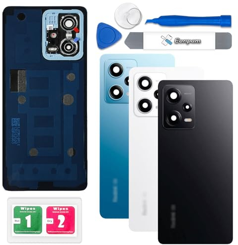 Eonpam Tapa Trasera Vidrio Original para Xiaomi Redmi Note 12 Pro 5G Parte Trasera Reemplazo de Cristal Trasero con Lente de Cámara + Kit de Reparación (Negro)